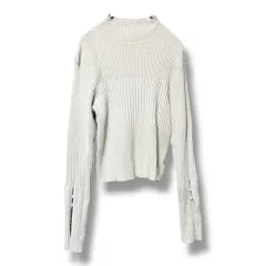 eaphi エフィ RANDOM WAVE RIB KNIT ランダムウェーブリブニット 長袖 プルオーバー ハイネック ストレッチ クロップド丈 レディース ベージュ サイズF 春 久喜倉庫店 4 No.K 1286