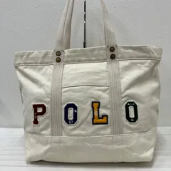 Y8788　POLO RALPH LAUREN　ポロラルフローレン　 トートバッグ　キャンバス　アイボリー系　 ロゴ　POLOパッチワークキャンバストート　 クリーム　レディース