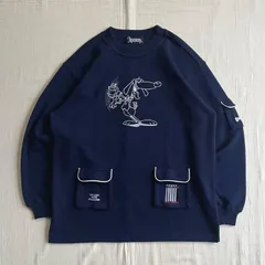 90s　vintage　ヴィンテージ古着　犬　アニマルロゴ刺繍　シェイカードッグ　腕ワッペン　スウェット　トレーナー　複数フラップポケット　ネイビー　L　Y2K　一点物　サブカル　レトロ古着　shaker dog embroidery sweat shirt