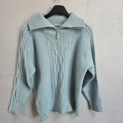 レディース ハーフジップアップ 厚手 ケーブル ニット F