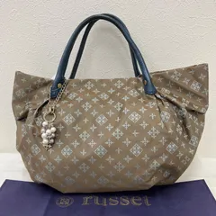 8894　russet ラシット　ふっくらトート　トートバッグ　ハンドバッグ　ベージュ　ブルー　青　ナイロン　レザー　チャーム付き　パールチャーム　モノグラム　レディース　シンプル　カジュアル　きれいめのサムネイル