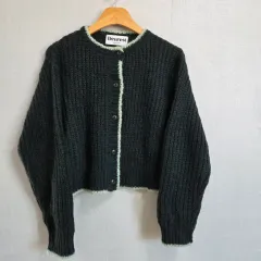 レディース バイカラー クロップド ニット セーター カーディガン F