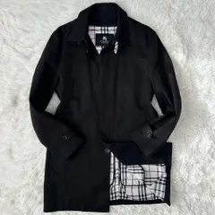 【美品/LL】BURBERRY BLACK LABEL バーバリーブラックレーベル ステンカラーコート ロングコート アウター ジャケット キルティングライナー付き 三陽商会 ノバチェック ブラック 黒 フォーマル ビジネス カジュアル 通勤 通学 メンズ