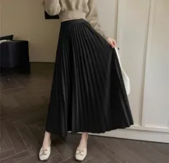 ブラック プリーツ ロング スカート
