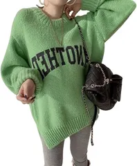 ニット グリーンセーター レディース プルオーバー ゆったり 長袖 クルーネック おしゃれ 着回し 保温 カジュアル 可愛い 通勤 厚手 柔らかい 秋 冬  A8074