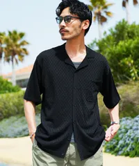 新品 未使用 JIGGYS SHOP(ジギーズショップ)オープンカラー半袖ニットシャツ 218020 ブラックのサムネイル