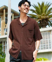 新品 未使用 JIGGYS SHOP(ジギーズショップ)オープンカラー半袖ニットシャツ 218020 ブラウンのサムネイル