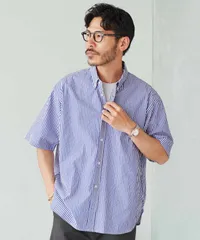 新品 未使用 JIGGYS SHOP(ジギーズショップ)ビックシルエットボタンダウン半袖シャツ 217884 ブルー×ホワイトのサムネイル