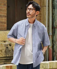新品 未使用 JIGGYS SHOP(ジギーズショップ)ビックシルエットボタンダウン半袖シャツ 217884 ネイビー×ホワイトのサムネイル