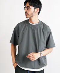 新品 未使用 JIGGYS SHOP(ジギーズショップ)ポリエステルタフタコードシャーリング半袖プルオーバー 217883 グレーのサムネイル