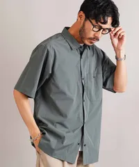 新品 未使用 JIGGYS SHOP(ジギーズショップ)ポリエステルタフタレギュラーカラースナップボタン半袖シャツ 217828 チャコールグレーのサムネイル