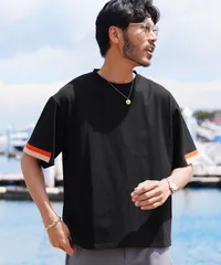 新品 未使用 JIGGYS SHOP(ジギーズショップ)コットン アクセントスリーブ 半袖Tシャツ 217991 ブラック