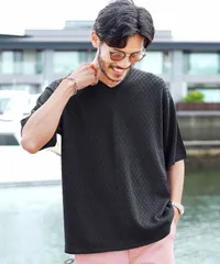 新品 未使用 JIGGYS SHOP(ジギーズショップ)ロールVネック半袖サマーニットＴシャツ 218160 ブラックのサムネイル