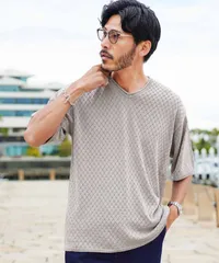 新品 未使用 JIGGYS SHOP(ジギーズショップ)ロールVネック半袖サマーニットＴシャツ 218160 グレーのサムネイル