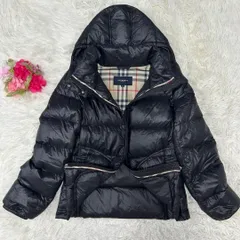 【極美品/L】BURBERRY LONDON バーバリーロンドン ダウンジャケット アウター コート ブルゾン 三陽商会 メガノバチェック フード取り外し可 ジップアップ ブラック 黒 ビジネス カジュアル 通勤 通学 レディース