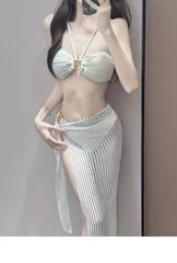 ストラップレスビキニ 3点セット 上質ミニマルデザイン ビーチ・リゾート・プール映え 大人フェミニン水着