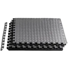 Yes4All EVAフォームジムマット 60×60×1.1cm ? 自宅トレーニング用連結式フロアタイル、フィットネス器具対応、ブラック/グレー