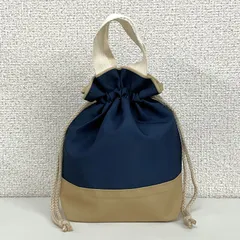 保冷保温 持ち手付き ミニ巾着 軽食 おにぎり おやつポーチ コップ袋 キッズ 入園 入学 無地 シンプル バイカラー 紺 ネイビー YAW_NV1