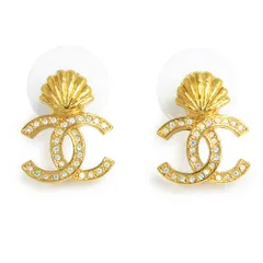 シャネル CHANEL ココビーチ コレクション シェル 貝 ココマーク オーロラ ラインストーン ピアス ゴールド ABA068 （新品・未使用品）