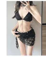 ビキニ水着 3点セット レディース｜洗練モードデザイン 上品セクシー 体型カバー ビーチ・温泉・リゾート対応（ブラック／ピンク／ブルー）