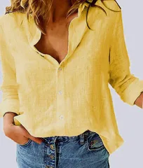 【イエロー】リネンシャツ レディース シャツ ブラウス 長袖 麻 風 通気性 ナチュラル 体型カバー 大人カジュアル 夏 春 秋 羽織り 透け感 軽量