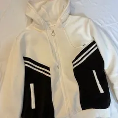 バイカラー ジップアップ フーディー パーカー Lサイズ ホワイト×ブラック