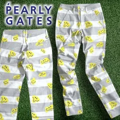 PEARLY GATES パーリーゲイツ ゴルフ TOKE NICO ドライタッチ ルアンチンカルゼ ボーダー柄 ニコちゃんマーク 総柄 ストレッチ ロングパンツ ゴルフウェア レディース 055-2231612 定価3万 グレー ▲034▼50225w11