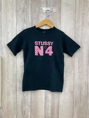 STUSSY ステューシーN°4 モノグラム ロゴ プリント Tシャツ ブラック Ｓサイズ  MADE IN USA 半袖 平塚店　衣料品　㉕