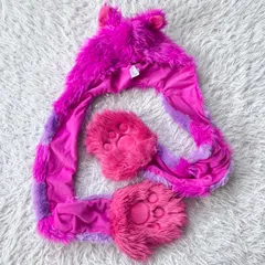 美品 ディズニーリゾート チェシャ猫 マフラー ファンキャップ ディズニー 不思議の国のアリス 被り物 帽子 手袋 891311