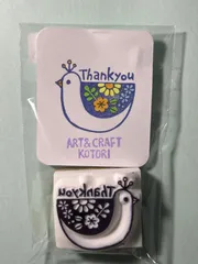 消しゴムはんこ　お花小鳥thank you