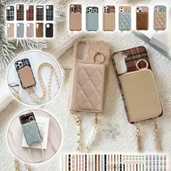 スマホケース ハード 全機種対応【くすみ ファーorチェック柄ケース×カード入れor小銭入れ×ショートorロングストラップ】スマホショルダー ショルダー タイプ iphone android 背面収納 ギフト 335