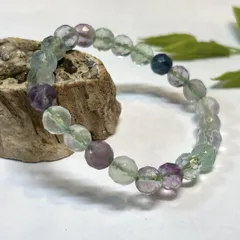 【E17610】フローライトブレスレット　8㎜カット　Fluorite bracelet 天然石＊アクセサリー　パワーストーン　クリスタルワールド