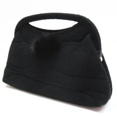 INGEBORG インゲボルグ ハンドバッグ ファーモチーフ シンプル 上品 ブラック フェルト調 黒 レディース E555LF