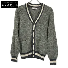 BRUNELLO CUCINELLI ブルネロクチネリ ｸﾞﾘｰﾝ ｺｯﾄﾝ×ｶｼﾐﾔ×ｼﾙｸ×ﾅｲﾛﾝ ﾎﾞﾀﾝﾆｯﾄｶｰﾃﾞｨｶﾞﾝ 44