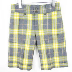 バーバリーブルーレーベル BURBERRY BLUE LABEL ハーフパンツ ロールアップ ストレッチ 毛 38 グレー イエロー チェック kz14148