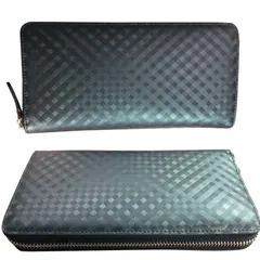 【アウトレット】本革 スパニッシュレザー使用 メンズ レディース 長財布 チェック柄 格子 黒 ブラック ラウンドファスナー アコーディオン式 箱付 プレゼント ギフト