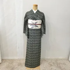 ウール着物　初心者セット　ウール着物・名古屋帯・帯締め　帯揚げセット　紺　深緑　シック　ペイズリー柄　　レトロ　ヴィンテージ着物　japan kimono 　　#きもの猫田　T450