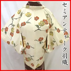 602aa8◇セミアンティーク羽織 薔薇の枝花 昭和レトロ 大正ロマン◇美品