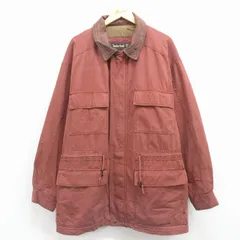 XL/古着 ティンバーランド 長袖 ジャケット コート メンズ 90年代 90s ダック地 大きいサイズ ロング丈 襟レザー コットン エンジ【spe】 25dec06