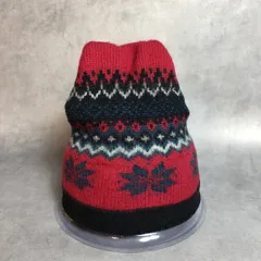 PQ102◇Eddie Bauer : 80's-90's ヴィンテージ 黒タグ USA製 フリース/ ニットキャップ◇黒/赤系ノルディック柄 エディーバウアー