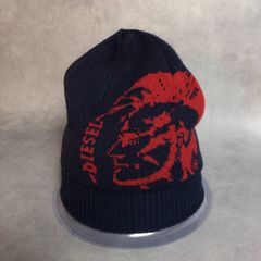 PQ103◇DIESEL : リバーシブル ビーニー ニットキャップ◇ネイビー/赤 ボーダー柄 ディーゼル