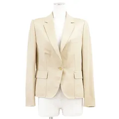 SALE【美品】GUCCI グッチ テーラードジャケット シルク100％ 高密度ツイル シグネチャー ロゴボタン 1B ノッチドラペル センターベント アウター レディース サイズ 42 ベージュ イタリア製のサムネイル