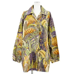 【美品】Salvatore Ferragamo サルヴァトーレフェラガモ レインコート レオパード 豹 ボタニカル ジャングルモチーフ ポリエステル100% オーバーサイズ スナップボタン 軽量 アウター レディース サイズ M マルチカラー 総柄 イタリア製のサムネイル