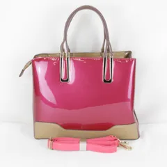 美品『USED』 2way ストラップ付 ハンドバッグ レザー/PVC  レッド系