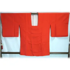 昭和レトロ　リサイクル道行コート　朱赤の紬