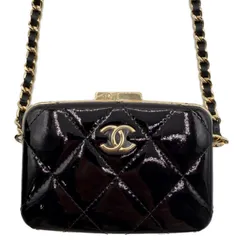 シャネル(CHANEL) マトラッセ ココマーク チェーン付きカードケース 黒 エナメル ゴールド金具 AP2242 31番 新品同様 メンズ レディース カード入れ
