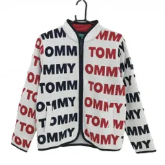 【美品】トミーヒルフィガー ニットジャケット 白×ネイビー×レッド ロゴ総柄 裏地付 レディース M ゴルフウェア Tommy Hilfiger Golf