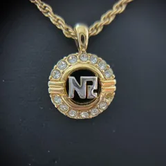 【良品】NINA RICCI ネックレス ゴールド系 ストーン付き ロゴデザイン　260127005