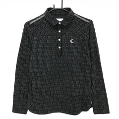 【美品】キャロウェイ 長袖ポロシャツ 黒×グレー ロゴ総柄 ラインストーンロゴ レディース L ゴルフウェア Callaway