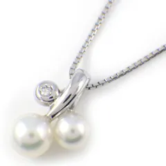 タサキ 田崎真珠 TASAKI ネックレス 2ポイント あこや真珠 4.0/5.0mm珠 1ポイント ダイヤモンド 0.01ct K18WG 【中古】